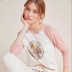 Anthropologie Pink and White Graphic Tee